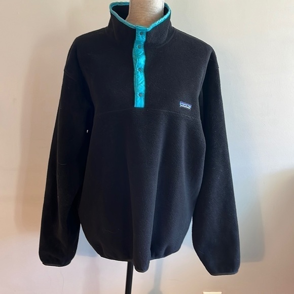 Rare Patagonia Snap-T From 1985 (style:25541) Black fleece w/turquoise accents. - Picture 1 of 7